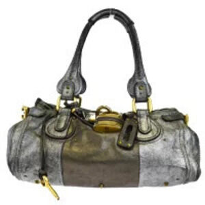 Chloe Paddington Shoulder Bag Silver Leather Padlock